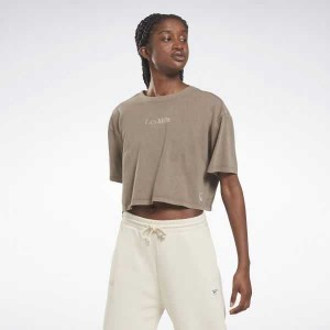 Reebok Les Mills Natural Dye Cropped T-Shirt Grau | 6927315-VA