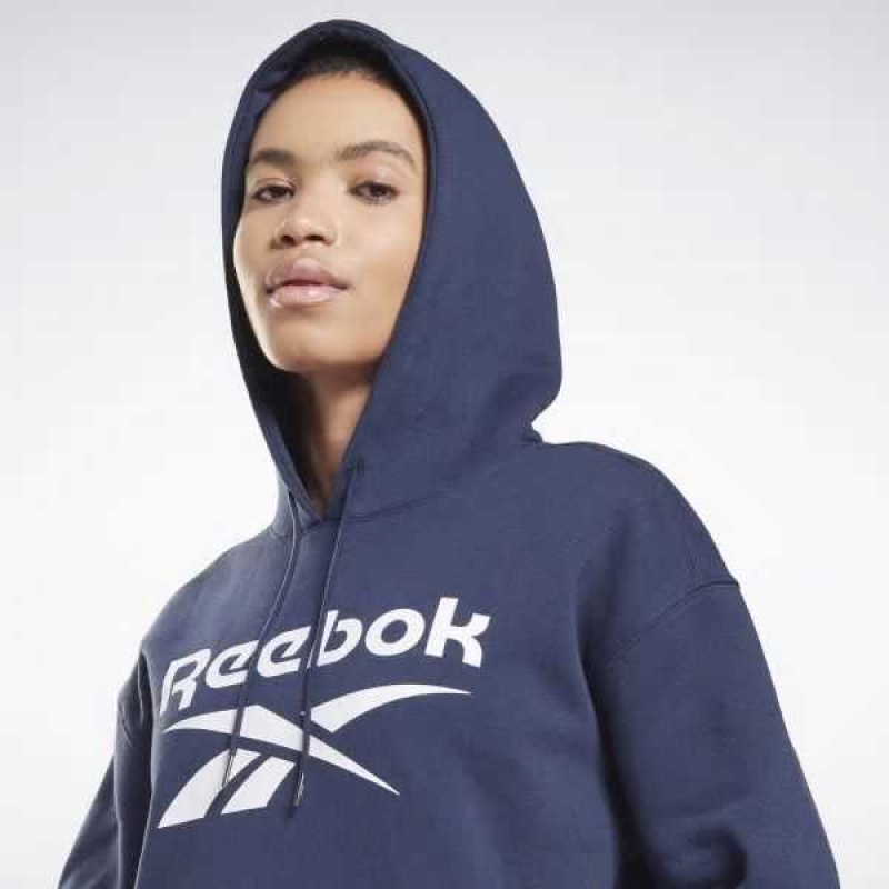 Reebok Identity Logo Fleece Pullover Hoodie Navy | 7941836-HZ