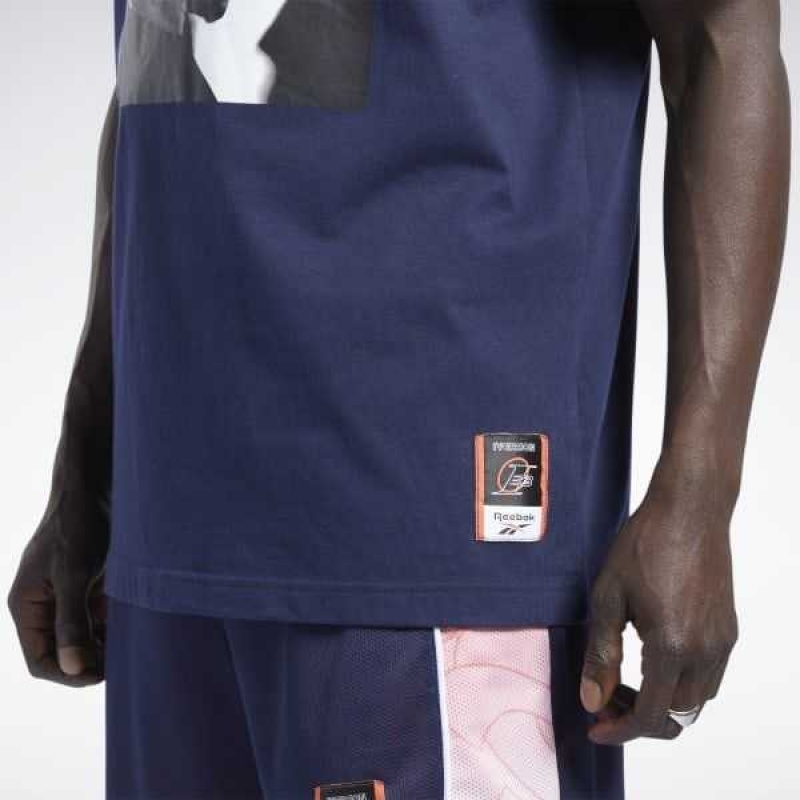 Reebok Iverson Basketball I3 Blue Print Kurzes Sleeve T-Shirt Navy | 1430572-ZV