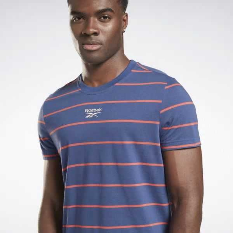 Reebok Stripe T-Shirt Blau | 0298431-MW