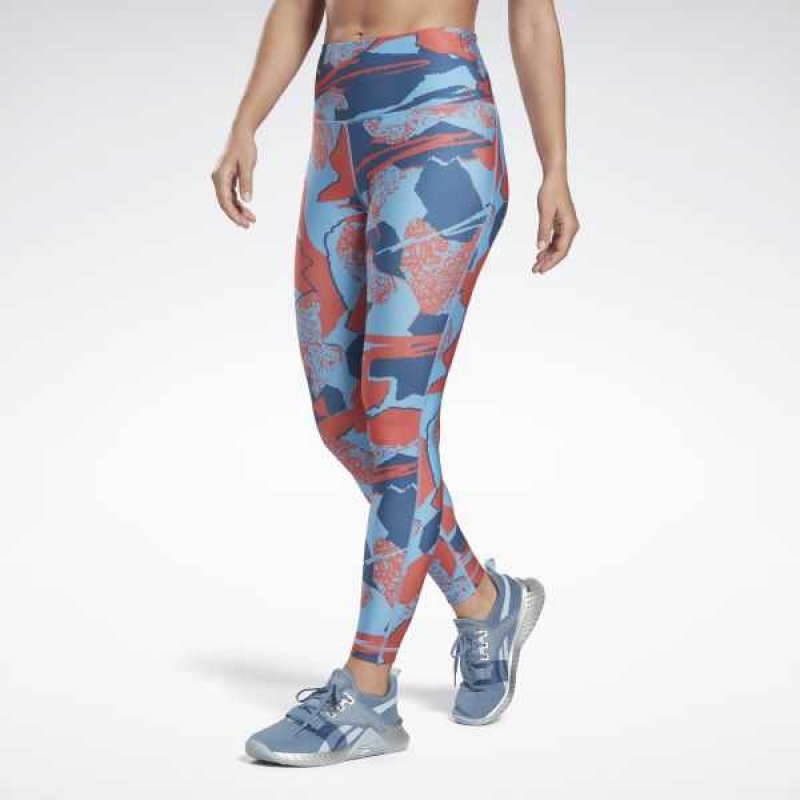 Reebok Workout Ready Printed Leggings Blau | 0128654-WE